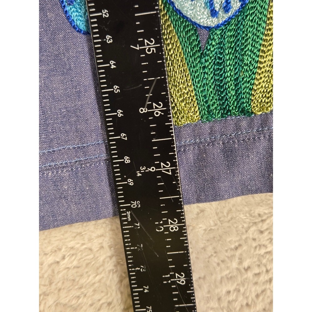 Embroidered Floral Butterfly Chambray Tunic Top Blue Long Sleeve Square Neck - Picture 8 of 9